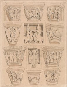 العواصم و A & B Bas-Reliefs في كنيسة دير Saint Georges de Bocherville ، بالقرب من روان ، نورماندي بواسطة جون سيل كوتمان