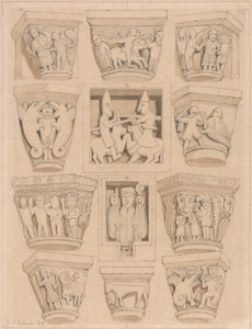 العواصم و A & B Bas-Reliefs في كنيسة دير Saint Georges de Bocherville ، بالقرب من روان ، نورماندي بواسطة جون سيل كوتمان