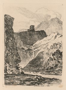 غرفة دراسة Liber: اللوحة 12 ، قلعة Dolbadern ، بحيرة Llanberris ، شمال ويلز ، 1838. بواسطة جون سيل كوتمان
