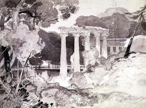 No.1539 عمود كلاسيكي في منظر خشبي (قلم رصاص وحبر هندي يغسل على ورق) بواسطة جون سيل كوتمان