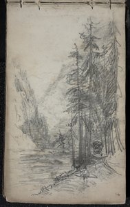 المناظر الطبيعية الجبلية مع الأشجار ، 1871-1872 (الجرافيت على ورق نسج أبيض داكن) بواسطة جون سينغر سارجنت