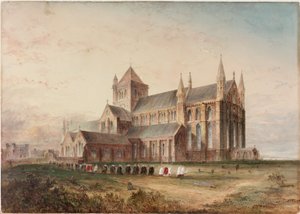 Tynemouth Priory ، الخارج ، ترميم حددي (لون الجسم ، قلم رصاص ومرحاض على ورق)