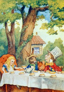 حفل شاي Mad Hatter ، رسم توضيحي من "أليس في بلاد العجائب" بقلم لويس كارول (1832-189)