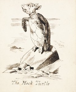 السلحفاة الوهمية &39;- السلحفاة الوهمية تبكي على صخرة ، حوالي عام 1865 (قلم وحبر بني) بواسطة جون تينيل