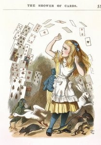 دش البطاقات. رسم توضيحي لأليس في بلاد العجائب بواسطة لويس كارول. 1890 بواسطة جون تينيل