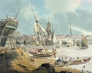 ميناء في ويماوث ، دورست ، 1805 (قلم وحبر وألوان مائية على ورق) بواسطة جون توماس سيريس