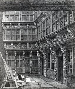 قصر رائع يقف مؤخرًا في شارع هارت ، Crutched Friars ، نُشر في سميث &39;&39; تضاريس لندن القديمة &39;&39; ، 1815 بواسطة جون توماس سميث