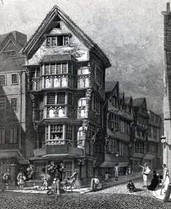 منازل واقفة مؤخرًا في الركن الغربي من Chancery Lane ، شارع فليت ، نُشر عام 1812 بواسطة جون توماس سميث