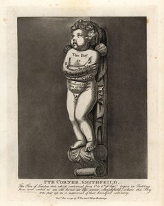 نصب تذكاري لصبي في Pye Corner ، سميثفيلد ، للاحتفال بحريق لندن عام 1666 في Pudding Lane القريب بواسطة جون توماس سميث