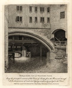 منظر شمالي أو داخلي لبوابة Traitor's Gate ، المدخل الرئيسي لبرج لندن من نهر التايمز