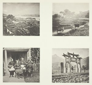 جزء من Foochow Foreign Settlement ، Terracing Hills ، Foochow Field Women ، A Memorial Arch ، c. 1868. بواسطة جون طومسون