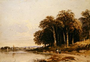 منظر طبيعي للنهر (ألوان مائية)