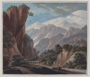 الصعود من وادي السالانش إلى شاموني عام 1781 (ألوان مائية وقلم رصاص وصمغ عربي على ورق) بواسطة جون وارويك سميث