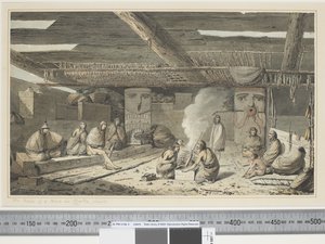 F.24 داخل منزل في Nootka Sound ، حوالي 1773 - 84 (ألوان مائية) بواسطة جون ويبر