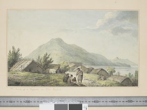 F.2 داخل Hippah ، في New Zeeland sic ، c.1773-84 (ألوان مائية ونقوش مطبوعة) بواسطة John Webber
