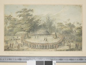 F.4 استقبال القبطان كوك في Hapaee ، حوالي 1773-84 (ألوان مائية ونقوش مطبوعة) بواسطة جون ويبر
