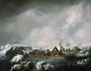 رحلة طاقم السفينة HMS "Resolution" لصيد حيوانات الفظ، تخليداً لذكرى الرسام العائد من بعثة جيمس كوك الثالثة (1776-1780) (1728-1779)