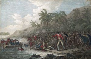 الكابتن جيمس كوك (1728-1779 ، مستكشف بريطاني) قُتل على يد سكان هاواي الأصليين ، في خليج كيلاكيكوا ، على جزر ساندويتش (بولينيزيا) ، في عام 1779 - وفاة الكابتن جيمس كوك في 14 فبراير