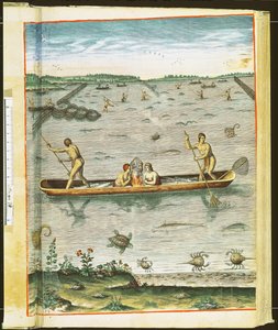 كيف يصطاد الهنود أسماكهم ، من `` Admiranda Narratio ... &39;&39; ، المنقوش بواسطة Theodore de Bry (1528-98) 1590 (انظر أيضًا 110123 und 111664) بواسطة جون وايت