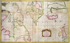 رسم بياني للبحار والمضائق يوضح إمكانية وجود ممر شمالي غربي بين خليج هدسون وبحر الجنوب بواسطة جون ويجيت