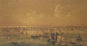 نيويورك من نهر الشرق ، 1852 (غسيل ، غواش وجرافيت) بواسطة جون وليام هيل