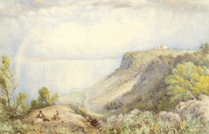 منظر لنهر هدسون من Palisades ، نيويورك ، مع قوس قزح ، 1873 ألوان مائية ، جرافيت ، ولمسات من الغواش على ورق ، موضوعة على بطاقة