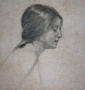 رأس فتاة صغيرة ، حوالي عام 1880 (قلم رصاص على ورق) بواسطة جون وليام ووترهاوس