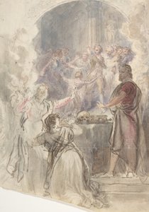 مشهد من قصة تذكار مرآة عمتي مارغريت بقلم السير والتر سكوت ، كاليفورنيا. 1828. بواسطة جون ويليام رايت