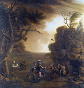 ماكبث وبانكو يجتمعان مع السحرة الثلاثة - بقلم ووتون ، جون (1686-1765) بواسطة جون ووتون