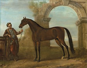 The Godolphin Arabien ، الذي عقده العريس ، في منظر طبيعي مع قوس مدمر ، 1731 بواسطة جون ووتون