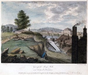 مطاحن Greenfield Brass ، بالقرب من Holywell ، Flintshire ، محفورة بواسطة WC Wilson ، c.1792 بواسطة جون بعد إنجليبي