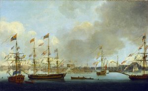 تدشين السفينة الحربية "ألكسندر" في ديبتفورد، إنجلترا، عام 1778، وهي سفينة حربية ذات 74 مدفعًا قاتلت خلال معركة النيل (أو معركة أبوقير عام 1798) بواسطة جون الأكبر كليفيلي