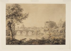 منظر لروما مع القديس بطرس وكاسل سانت أنجيلو ، حوالي 1758 (جرافيت وقلم وحبر وألوان مائية على ورق)