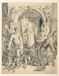 رسم Apelles Campaspe (قلم وحبر بني ، غسيل رمادي ، لون جسم أبيض على ورق مضغوط) بواسطة Joos أو Jodocus van (بعد) Winghe