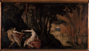 لوط وبناته تحت الورود وأشجار الغار بواسطة Joos أو Jodocus van Winghe