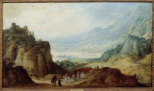منظر طبيعي لجبال الألب. رسم بواسطة Josse II Momper (1564 - 1635) Ec. Flam.