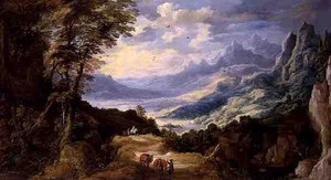 المناظر الطبيعية مع المسافرين بواسطة Joos أو Josse de The Younger Momper