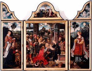Tryptic من العشق من المجوس. الرسم على الخشب لجوس فان كليف الشاب (1485-1540) 1515 خافت. 260x200 سم جينات كنيسة سان دوناتو بواسطة جوس فان كليف