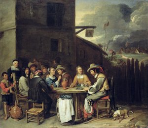 الصحابة يرفعون أمام الحانة ، 1640-50 بواسطة Joos van Craesbeeck