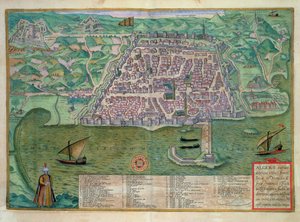 خريطة الجزائر ، من كتاب "Civitates Orbis Terrarum" بقلم جورج براون (1541-1622) وفرانس هوغنبرغ (1535-90) ، حوالي 1572 (نقش ملون)
