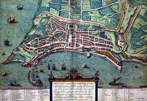 خريطة أنكونا ، من "مدن العالم" بقلم جورج براون (1541-1622) وفرانس هوغنبرغ (1535-90) ، حوالي 1572 (نقش ملون) بواسطة جوريس (بعد) هوفناجل