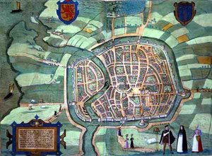 خريطة هارلم ، من "Civitates Orbis Terrarum" بقلم جورج براون (1541-1622) وفرانس هوغنبرغ (1535-90) ، حوالي 1572 (نقش ملون)