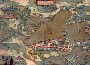 خريطة بلون ، من "Civitates Orbis Terrarum" بقلم جورج براون (1541-1622) وفرانس هوغنبرغ (1535-90) 1593 (نقش ملون)