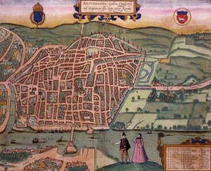 خريطة روان ، من "Civitates Orbis Terrarum" بقلم جورج براون (1541-1622) وفرانس هوغنبرغ (1535-90) حوالي 1572-1617 (نقش ملون)