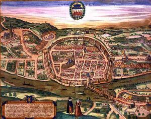 خريطة سانتس ، من "Civitates Orbis Terrarum" بقلم جورج براون (1541-1622) وفرانس هوغنبرغ (1535-90) بواسطة جوريس (بعد) هوفناجل