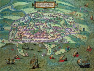 خريطة القاهرة ، من "العالم" بقلم براون (1541-1622) وفرانز هوغنبرغ (1535-90) ، ص 1572