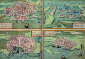 خريطة كاليه ومالطا ورودس وفاماغوستا ، من "العالم" التي كتبها براون (1541-1622) وفرانز هوغنبرغ (1535-90) ، ج .1572