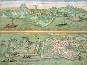 خريطة كريت وكورفو ، من "العالم" بقلم براون (1541-1622) وفرانز هوغنبرغ (1535-1590) ، ج .1572