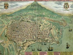 خريطة كاتانيا ، من "العالم" التي كتبها براون (1541-1622) وفرانز هوغنبرغ (1535-90) ، ج .1572
