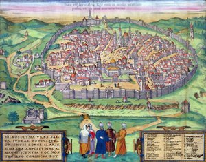 خريطة القدس ، من "العالم" بقلم براون (1541-1622) وفرانز هوغنبرغ (1535-1590) ، ص 1572